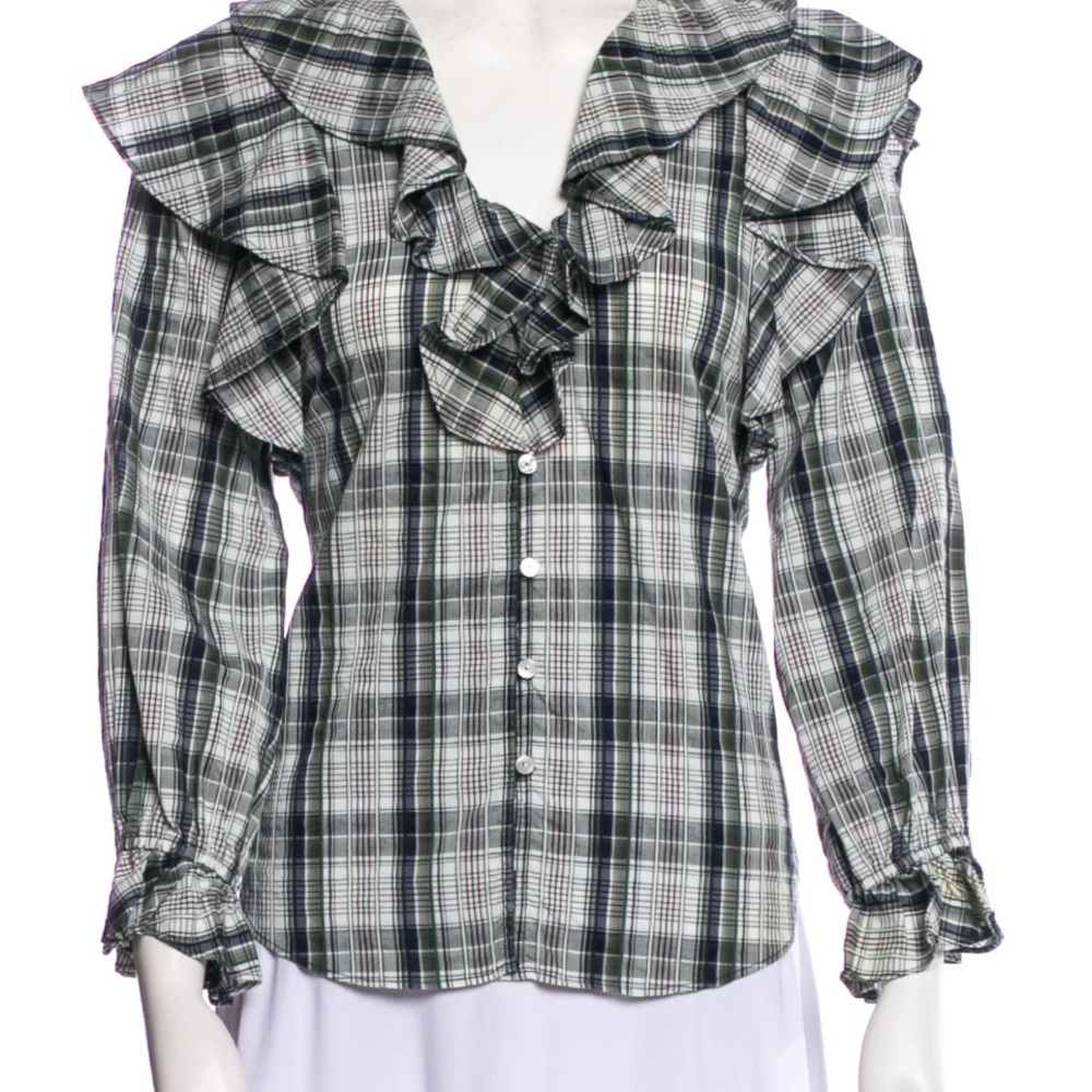 Veronica Beard Black and White Checkered Ruffle Top